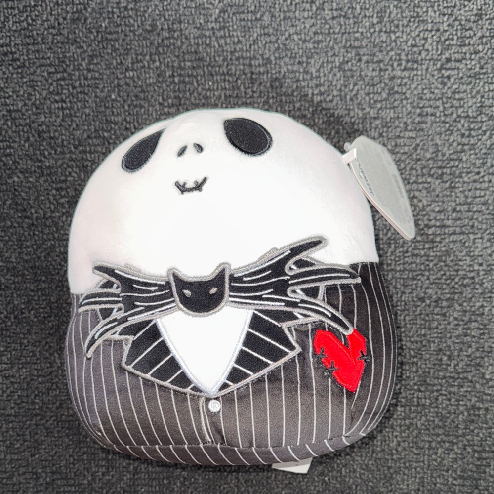 Squishmallow Jack Skellington Plush with Black Pinstripe Suit and Red Heart